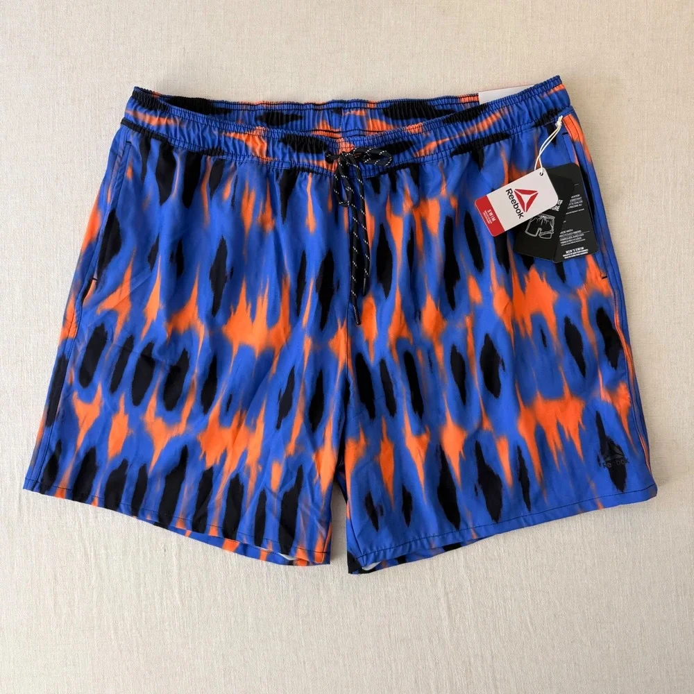 Reebok Swim Trunks Mens XL Blue Orange Tie Dye Print 7